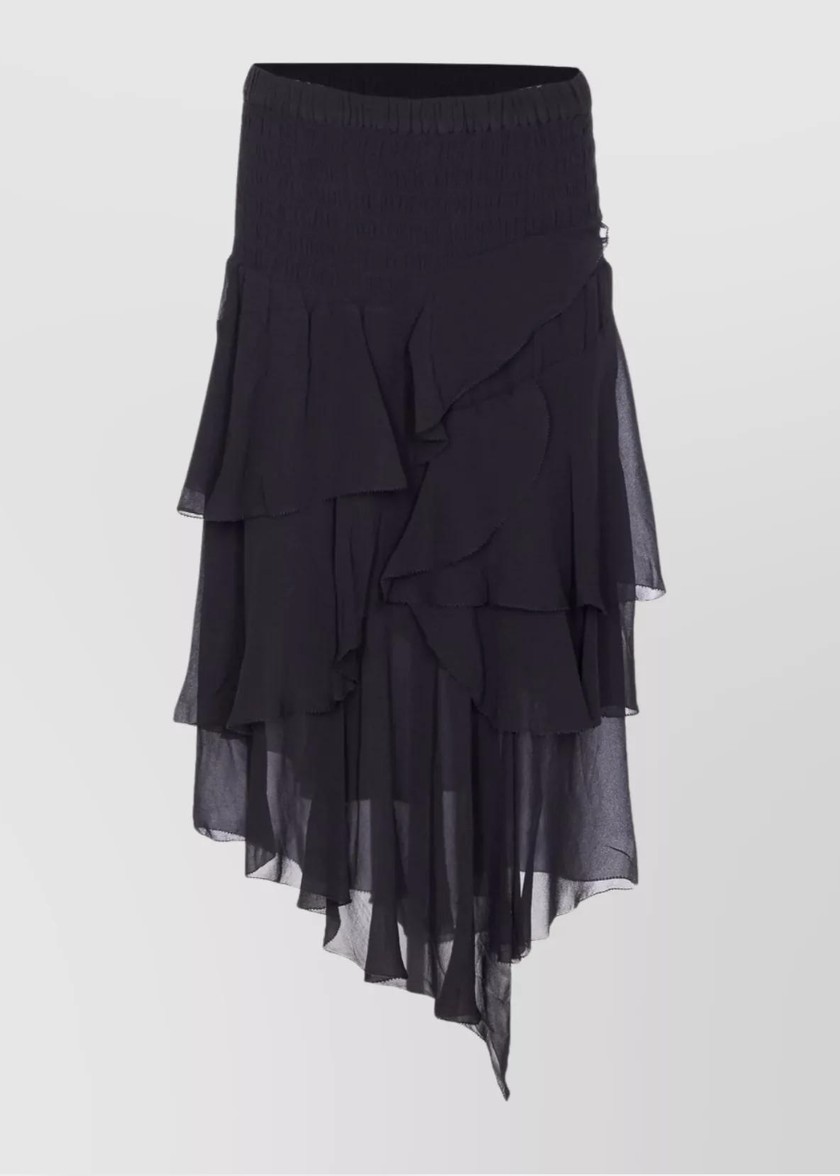 Isabel Marant navy skirt of sheer layered ruffles with an asymmetric hem