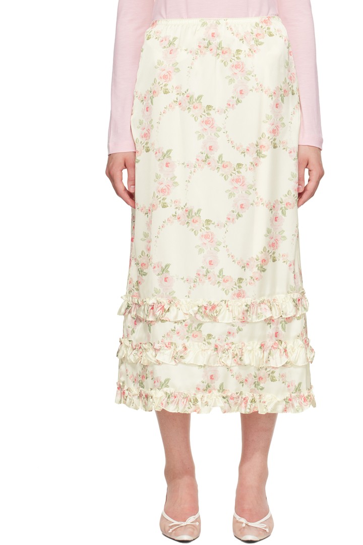 Simone Rocha floral midi skirt with rows of frills at the hem